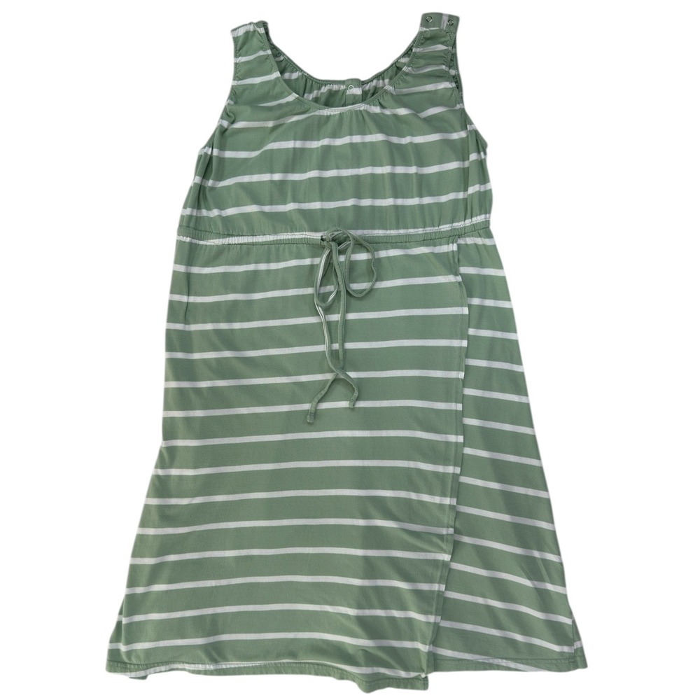 Baby Be Mine Nursing Dress L/XL Green Striped Maternity Loungewear Postpartum